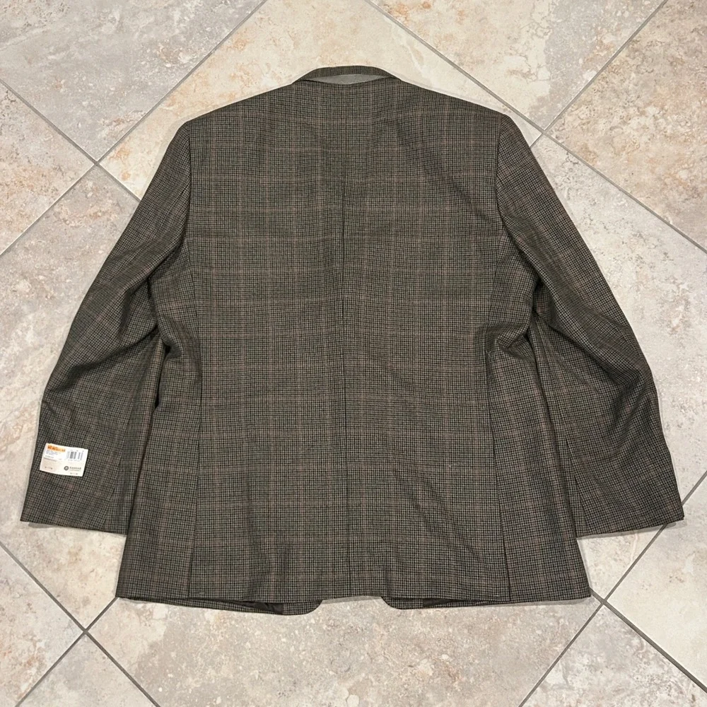 Haggar Houndstooth Windowpane Blazer Men 44R Brown 2 Button Tailored Sports Coat